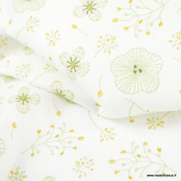 Tissu cretonne coton Shelby motifs fleurs fond blanc -  oeko tex