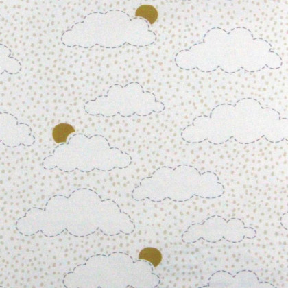 Tissu cretonne coton Noug motifs nuages et soleil blanc et lin -  oeko tex