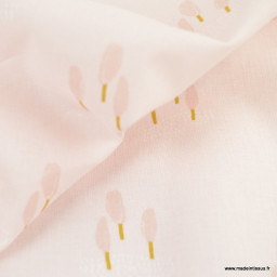 Tissu cretonne coton Ardain motifs arbres fond Rose fanée -  oeko tex