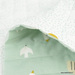 Tissu Matelassé vertical coton double face thème Wazou et Noug vert de gris
