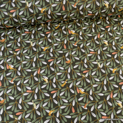 Tissu cretonne coton Tchook motif feuillage Mélèze & romarin -  oeko tex