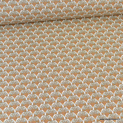 Tissu cretonne coton Kenta motifs fleurs cassonade et ciel gris -  oeko tex