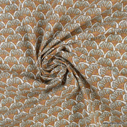 Tissu cretonne coton Kenta motifs fleurs cassonade et ciel gris -  oeko tex