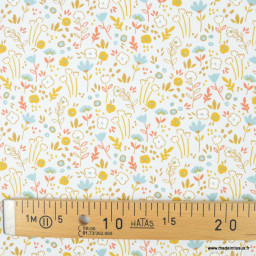 Tissu cretonne coton Brisba motifs fleurs -  oeko tex