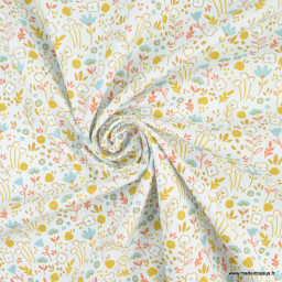 Tissu cretonne coton Brisba motifs fleurs -  oeko tex