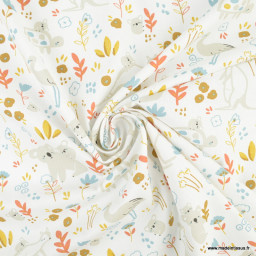 Tissu cretonne coton Papunya motifs animaux & fleurs -  oeko tex