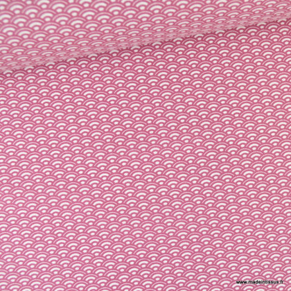 Tissu coton Saijo motif Wifi Framboise et blanc - oeko tex