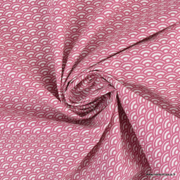 Tissu coton Saijo motif Wifi Framboise et blanc - oeko tex