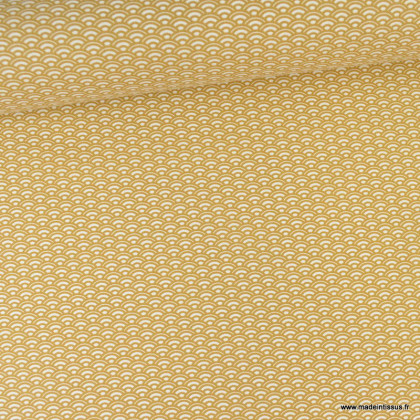 Tissu coton Saijo motif Wifi Ocre et blanc - oeko tex