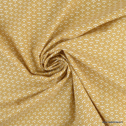 Tissu coton Saijo motif Wifi Ocre et blanc - oeko tex