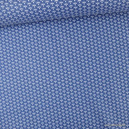 Tissu coton Saijo motif Wifi Navy et blanc - oeko tex