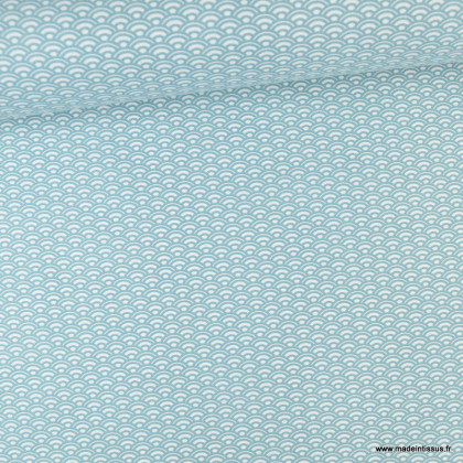 Tissu coton Saijo motif Wifi Nil et blanc - oeko tex