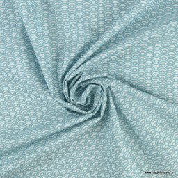 Tissu coton Saijo motif Wifi Nil et blanc - oeko tex