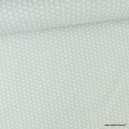 Tissu coton Saijo motif Wifi Céladon et blanc - oeko tex