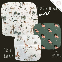Tissu coton Lioverdo motifs lions fond kaki - Oeko tex