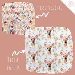 Tissu coton Vegetal motifs feuillages et fleurs fond blanc - Oeko tex