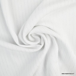 Tissu viscose froissée à rayures Lurex coloris Blanc