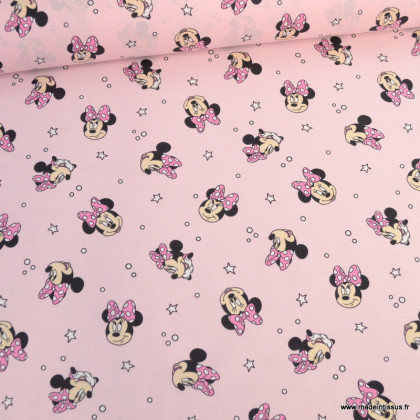 Tissu Disney en coton motif Minnie fond rose - Oeko tex
