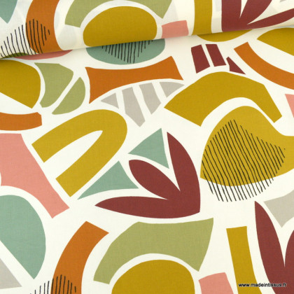 Tissu cretonne coton Miro curry -  oeko tex