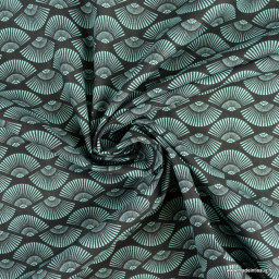 Tissu cretonne coton Kyotto motifs éventails fond anthracite -  oeko tex