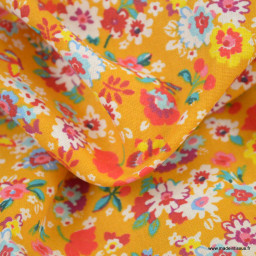 Tissu coton Enduit Charline motifs fleurs fond curry - Oeko tex