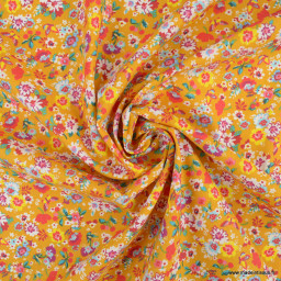 Tissu coton Enduit Charline motifs fleurs fond curry - Oeko tex