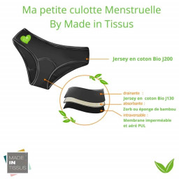 Jersey Bio drainant coloris noir pour culottes menstruelles -  Oeko tex