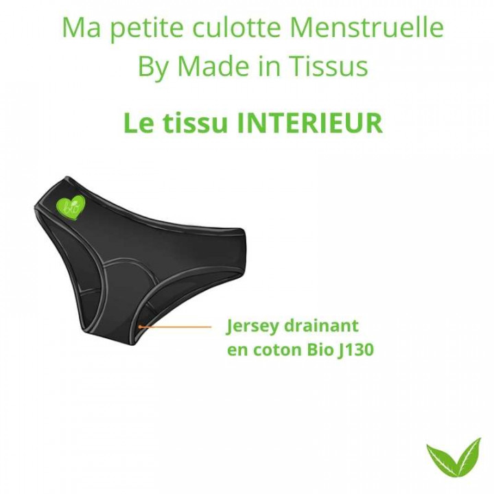 Jersey Bio drainant coloris noir pour culottes menstruelles -  Oeko tex