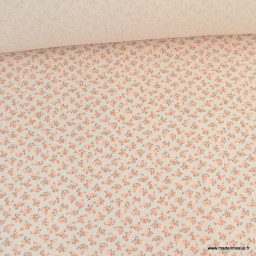 Double gaze de coton Bio, oeko tex Santina motifs fleurs et pointe de orange fluo fond beige