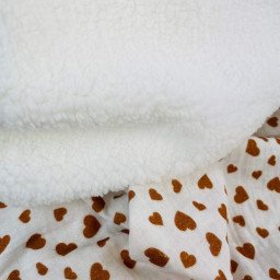 Double gaze de coton motifs coeurs camel fond blanc