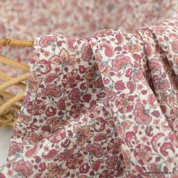 Voile de coton Bio & oeko tex motifs fleurs Paisley Fuchsia
