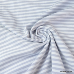 Tissu jersey à rayures  type marinière gris et blanc - Oeko tex