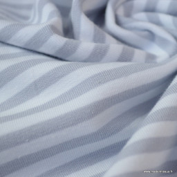 Tissu jersey à rayures  type marinière gris et blanc - Oeko tex