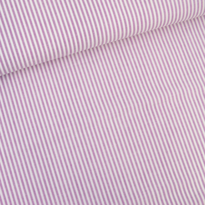 Tissu coton chambray à rayures - Lilas