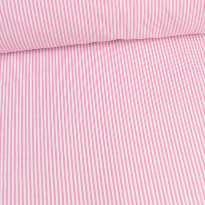 Tissu popeline coton rayures tissé teint coloris fuchsia - oeko tex