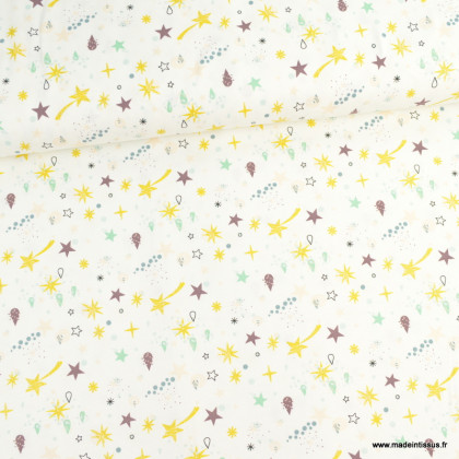 Tissu jersey motifs étoiles et étoiles filantes Glitter or - oeko tex