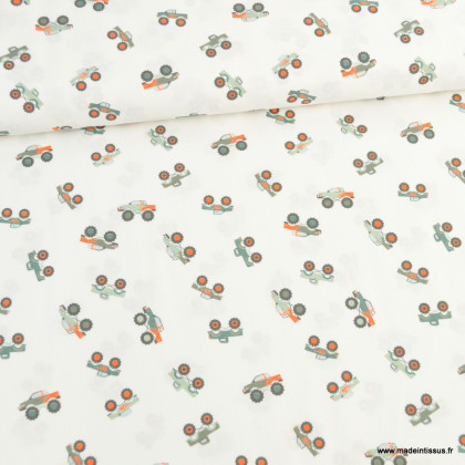 Tissu coton popeline motifs monstertruck  - oeko tex