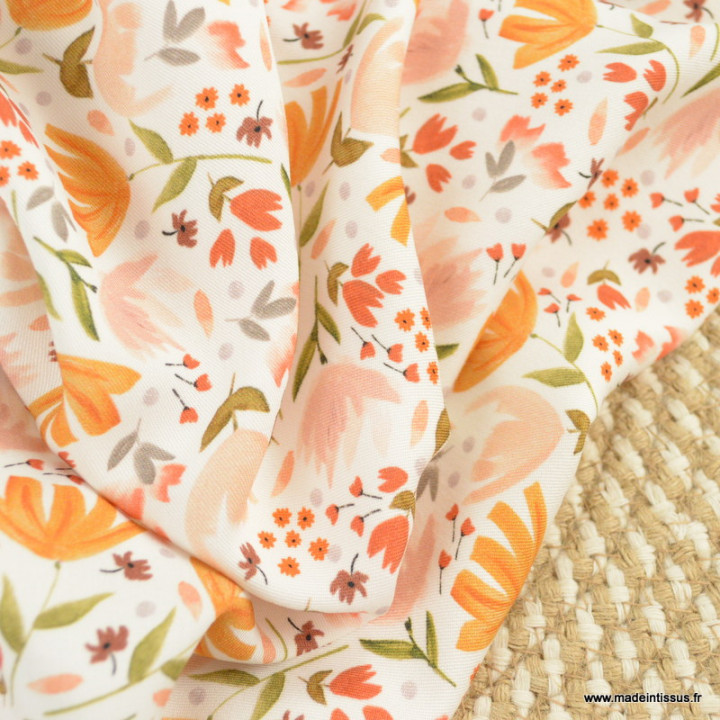 Tissu Viscose Ecovero motif fleurs Spring rust - katia fabrics