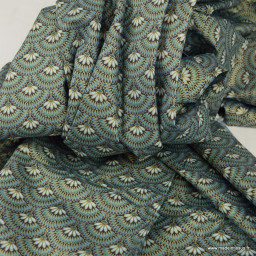 Tissu Popeline motif éventails - Robert Kaufman, collection Peacock