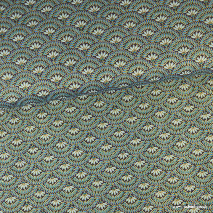 Tissu Popeline motif éventails - Robert Kaufman, collection Peacock