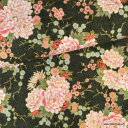 Tissu Popeline motif fleurs - Robert Kaufman, collection Imperial