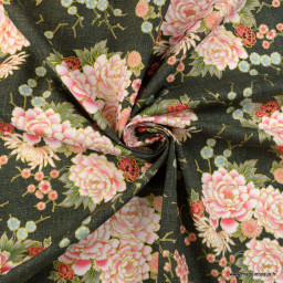 Tissu Popeline motif fleurs - Robert Kaufman, collection Imperial