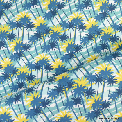 Tissu jersey French terry motifs palmiers - oeko tex