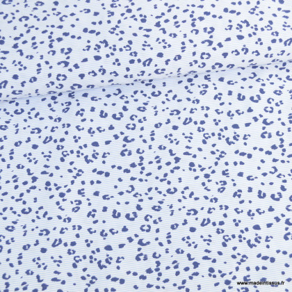 Tissu popeline stretch rayures motif léopard fond bleu