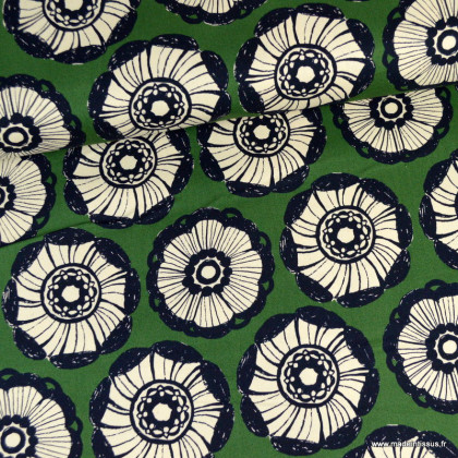 Tissu demi-natté coton Kokka fleurs fond vert "Jambo Collection"