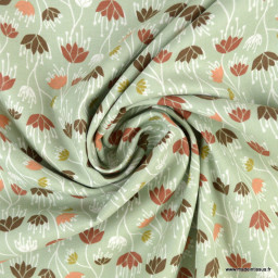 Tissu Cotton and Steel, collection Camp creek motifs fleurs fond tilleul - oeko tex