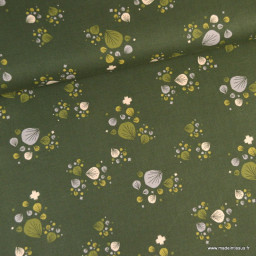 Tissu Cotton and Steel, collection Camp creek motifs fleurs fond vert - oeko tex