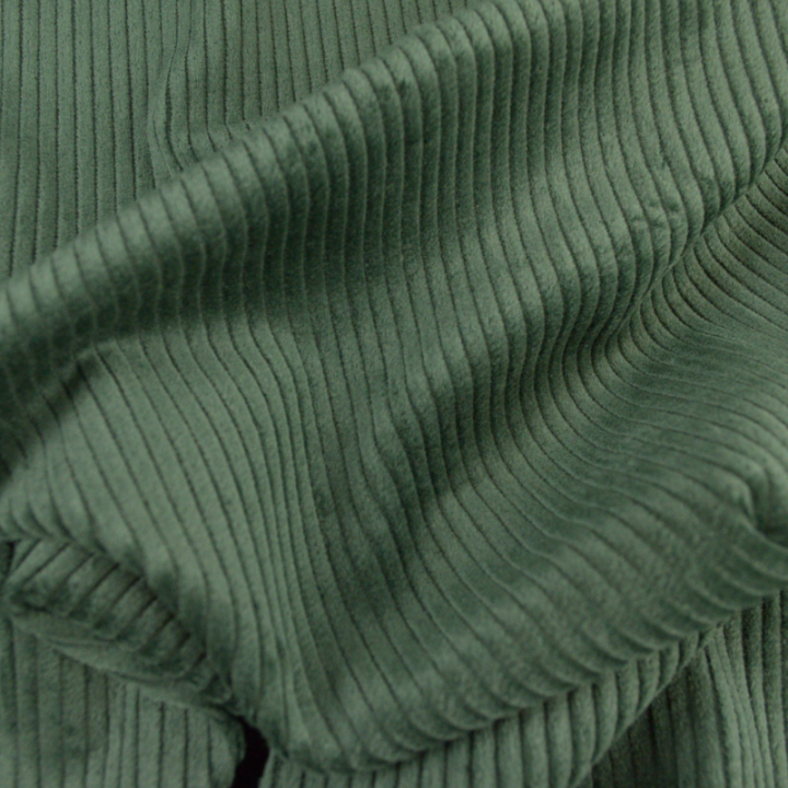Tissu Velours cotelé grosses côtes vert kaki