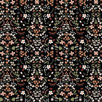 Tissu popeline motifs fleurs fond Noir - Oeko tex