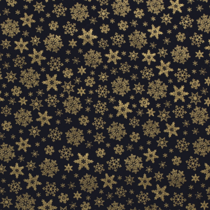 Tissu de Noël motif Etoiles et étoiles de neiges or fond marine - Oeko tex
